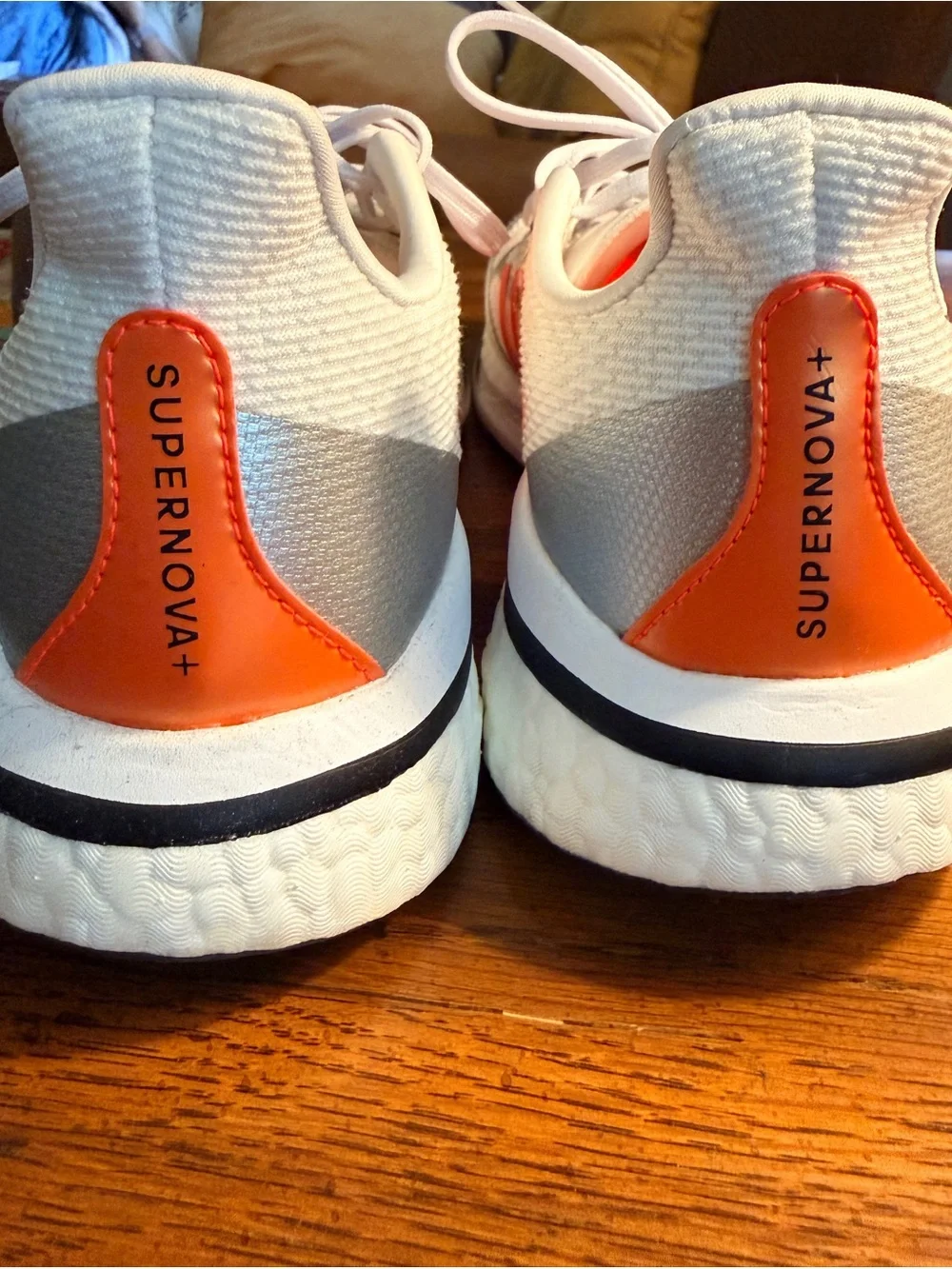 adidas Women’s White Sneakers with Neon Orange Three Stripes